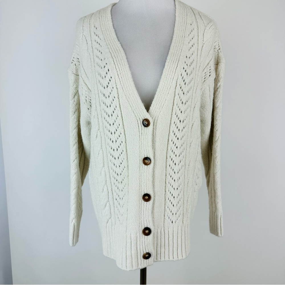 Anthropologie Ecru Cable Sweater Cardigan Soft Texture Size XS